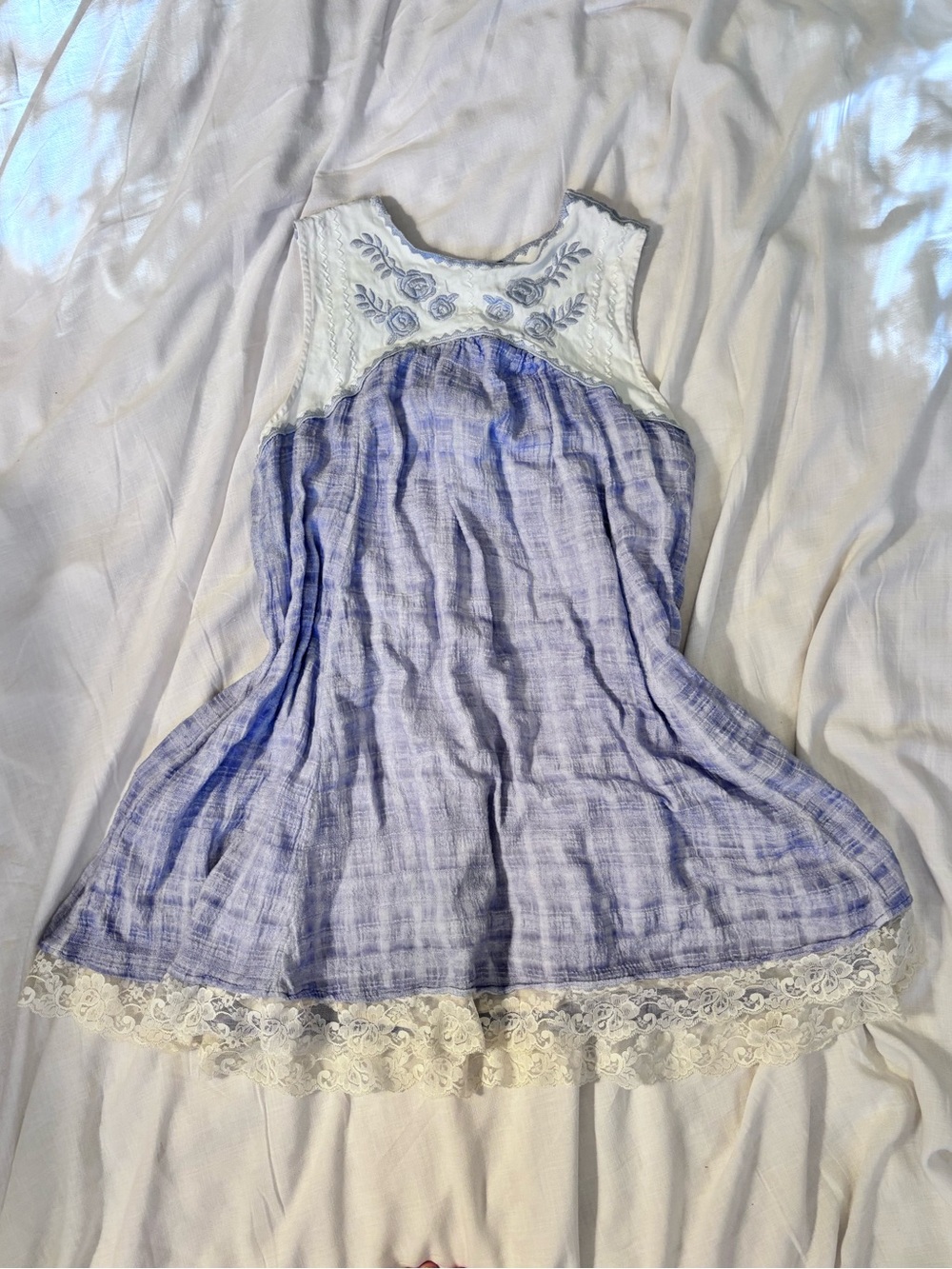 Free People Lavender and White Sleeveless Embroidered Sundress